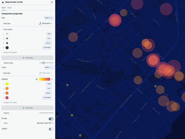 Oakville Bicycle Theft [Data-driven Circles]